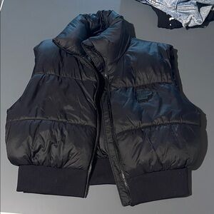 PINK Black Puffer Vest with Embossed Logo